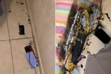 Su celular explotó cuando lo cargaba en el suelo y hasta el colchón se quemó (+Video)