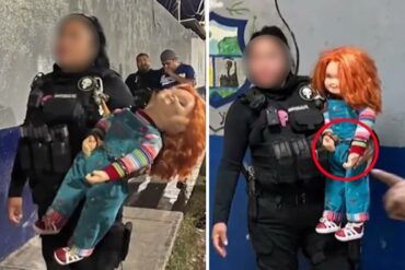 Detenido sujeto que usaba un diabólico Chucky para aterrorizar a las personas y hurtarlas: ni el muñeco se salvó de las esposas (+Video)