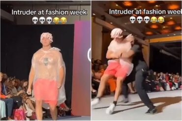 Un hombre se coló a un desfile del Fashion Week de Nueva York: se paseó por la pasarela con una bolsa y un gorro de ducha