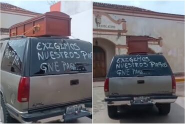 Trabajadores funerarios de Margarita protestaron con vehículos fúnebres y urnas para exigir pagos atrasados (+Video)