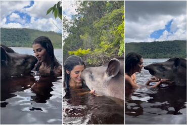 “Fue un encuentro mágico”: Miss Anzoátegui 2023 cautivó en redes al aparecer cantándole a una danta en la laguna de Canaima (+Video)