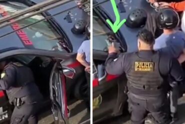 Quedó grabado momento en que un policía de Perú supuestamente intentó “sembrar” un teléfono a un repartidor venezolano (+Videos)