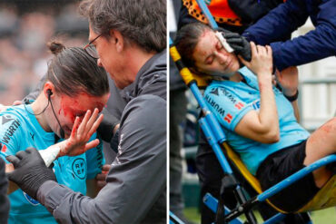 El fuerte choque que sufrió una mujer árbitro contra un camarógrafo durante un partido de fútbol (+Video)