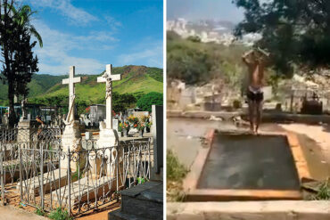 Jóvenes “se bañan” en una tumba llena de agua en el Cementerio General del Sur en Caracas: el video causó indignación (+Reacción)