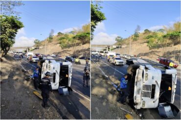 Al menos tres heridos tras vuelco de un autobús en Autopista Gran Mariscal de Ayacucho sentido Guarenas este #09Abr (+Video)