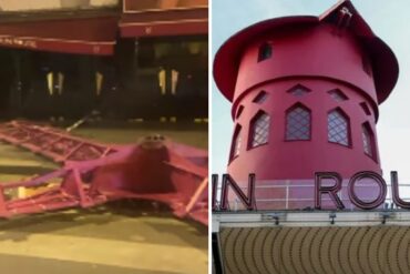 Así se derrumbaron las aspas del icónico Moulin Rouge en París (+Video)