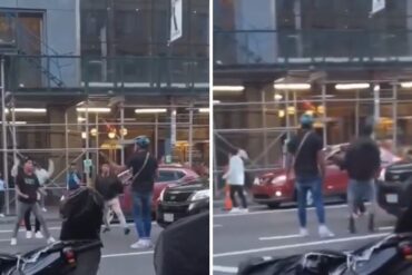 Migrantes protagonizaron trifulca a punta de bates, conos de tráfico y cinturones frente a un hotel en Nueva York (+Video)