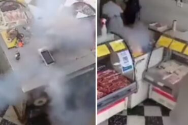 El impactante momento en el que un punto de venta explota cuando era usado en una carnicería (+Video)