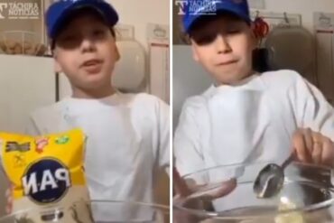 Niño venezolano en Italia deleitó a sus compañeros de clase al preparar unas deliciosas arepas con carne mechada (+Video)