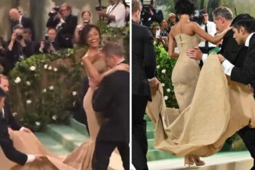 A esta cantante sudafricana tuvieron que cargarla en la Met Gala por el peso de su traje (+Video)