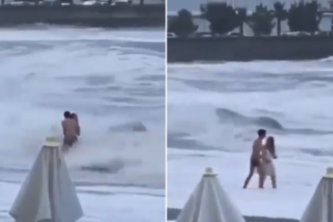 Mujer paseaba con su pareja por la playa y desapareció tras ser arrastrada por las fuertes olas (+Imágenes impactantes)