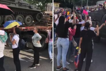 Ciudadanos que esperaban a María Corina abuchearon a gandolas con tanques de la FANB que pasaban por San Juan de los Morros (+Video)