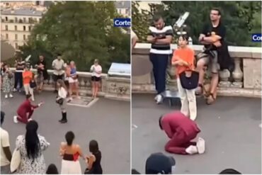 Se viralizó en redes video del momento en el que una joven sale corriendo y rechaza propuesta de matrimonio en París (+Video)