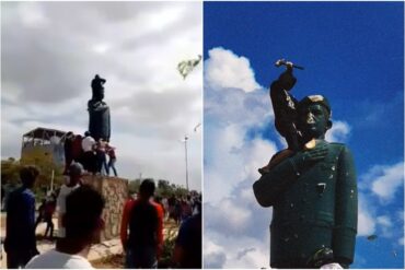 Manifestantes en Falcón derribaron una estatua de Hugo Chávez (+Imágenes)