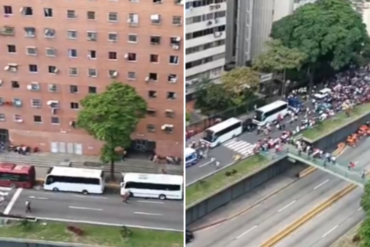 Más autobuses que gente: los cuatro pelagatos que asistieron a la concentración madurista frente a sede de la Pdvsa en Caracas (+Video)