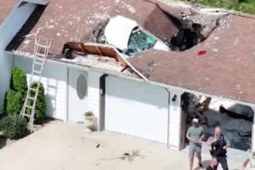 El impactante video de un vehículo todoterreno que impactó contra el techo del garaje de una casa