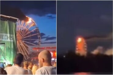 Cuatro heridos de gravedad al incendiarse una rueda de la fortuna durante un festival (+Video)