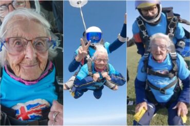 Una señora decidió celebrar su 102 cumpleaños saltando en paracaídas (+Video)