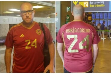 Ciudadano español habría sido expulsado de Venezuela por vestir una camiseta con el nombre de “María Corina”