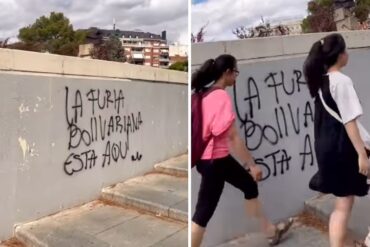 Apareció grafiti de “la furia bolivariana” en Madrid tras la presunta llegada de agentes de inteligencia del régimen de Maduro (+Video)